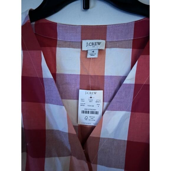 J Crew Cotton Faux Wrap Mini Dress in Plaid Size 4 / NWT - Picture 5 of 5